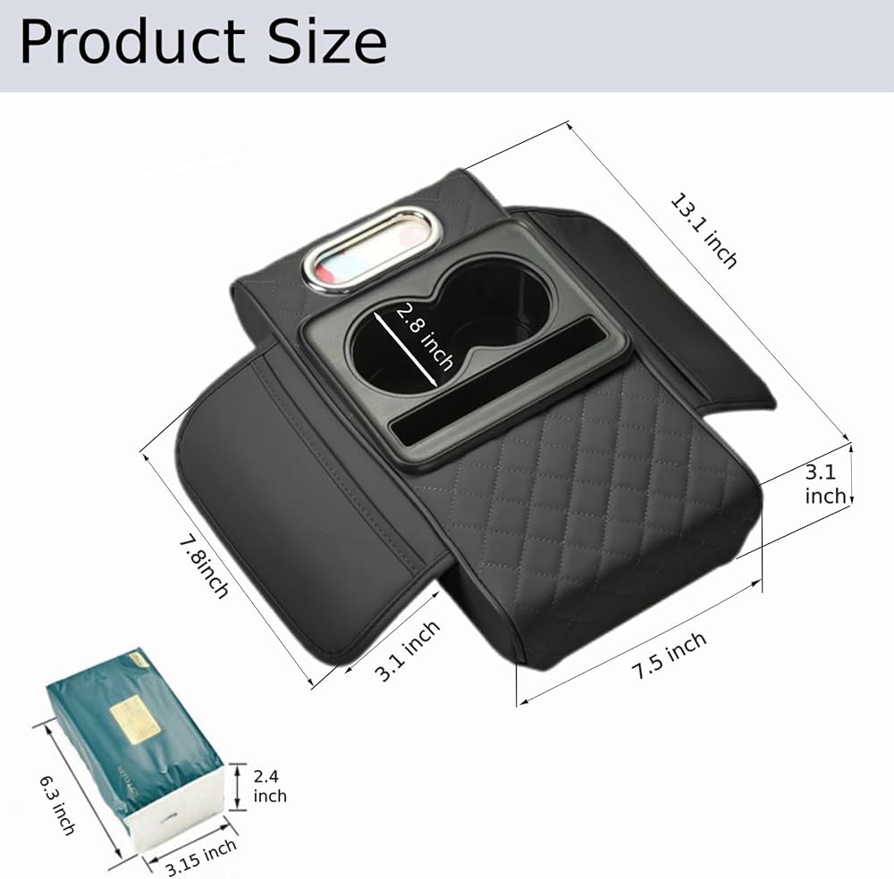 5-in-1 Car Armrest Cushion Cover – Center Console Cover with Cup Holder, Tissue Box Slot, Phone Slot