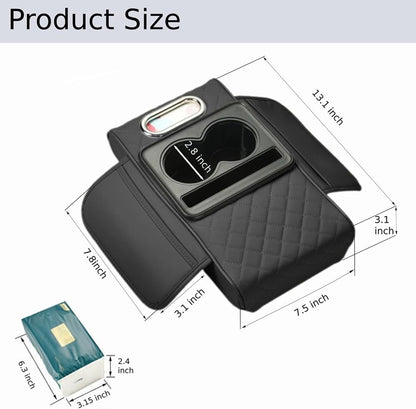 5-in-1 Car Armrest Cushion Cover – Center Console Cover with Cup Holder, Tissue Box Slot, Phone Slot