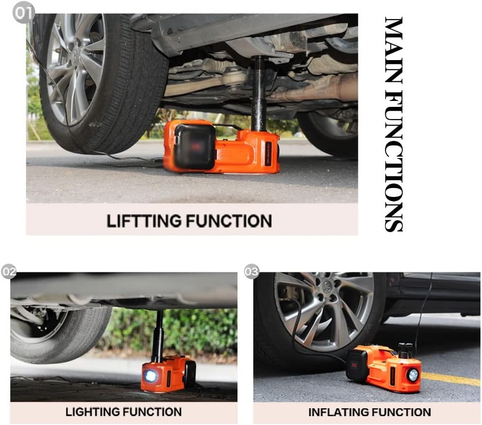 3 in 1 5ton Car Floor Jack Electric Hydraulic Car Jack 12V with Inflator Pump LED Light for Truck Tire Repair Tool