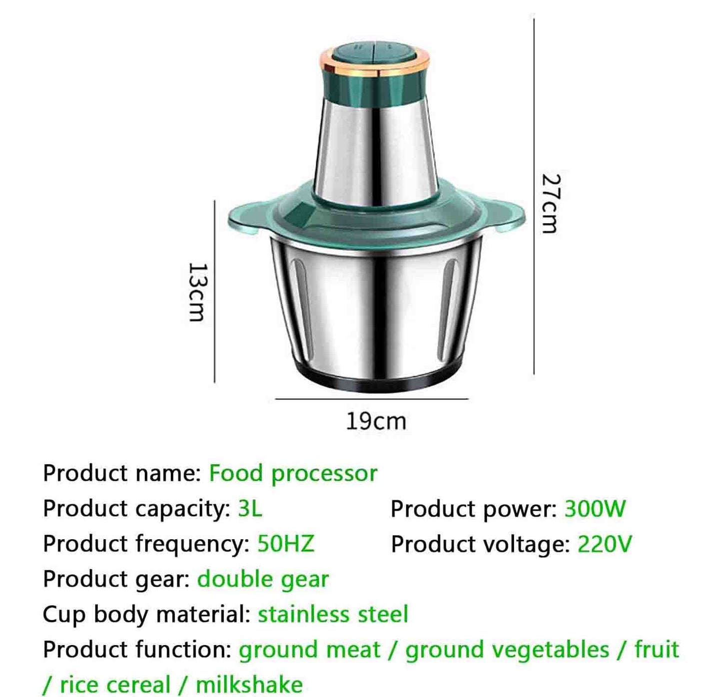 3L Stainless Steel Food Processor